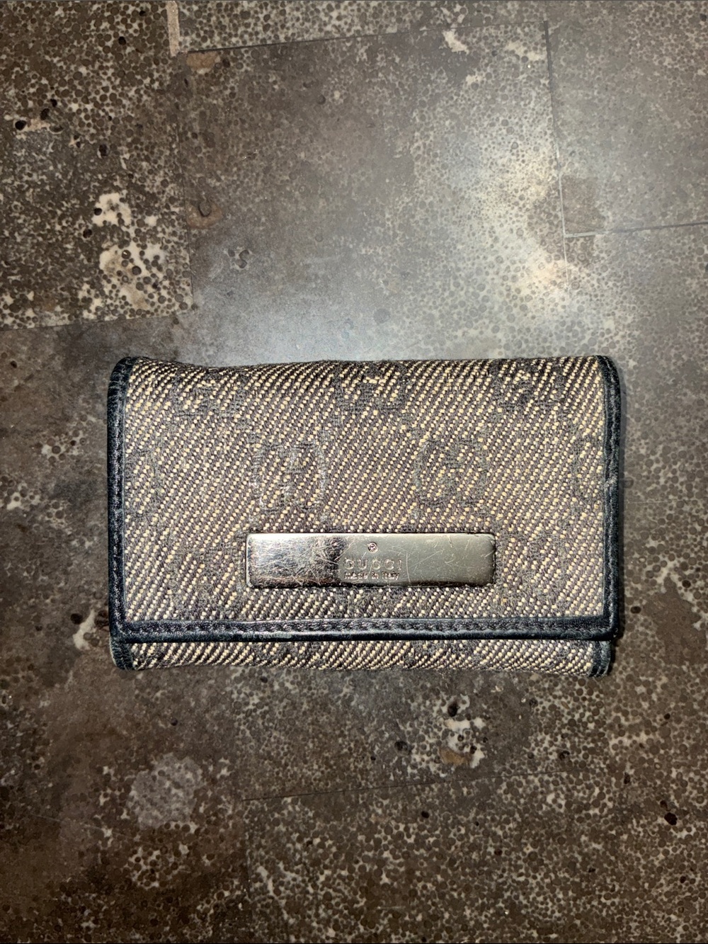 Gucci Canvas Keychain wallet with Metal Plate